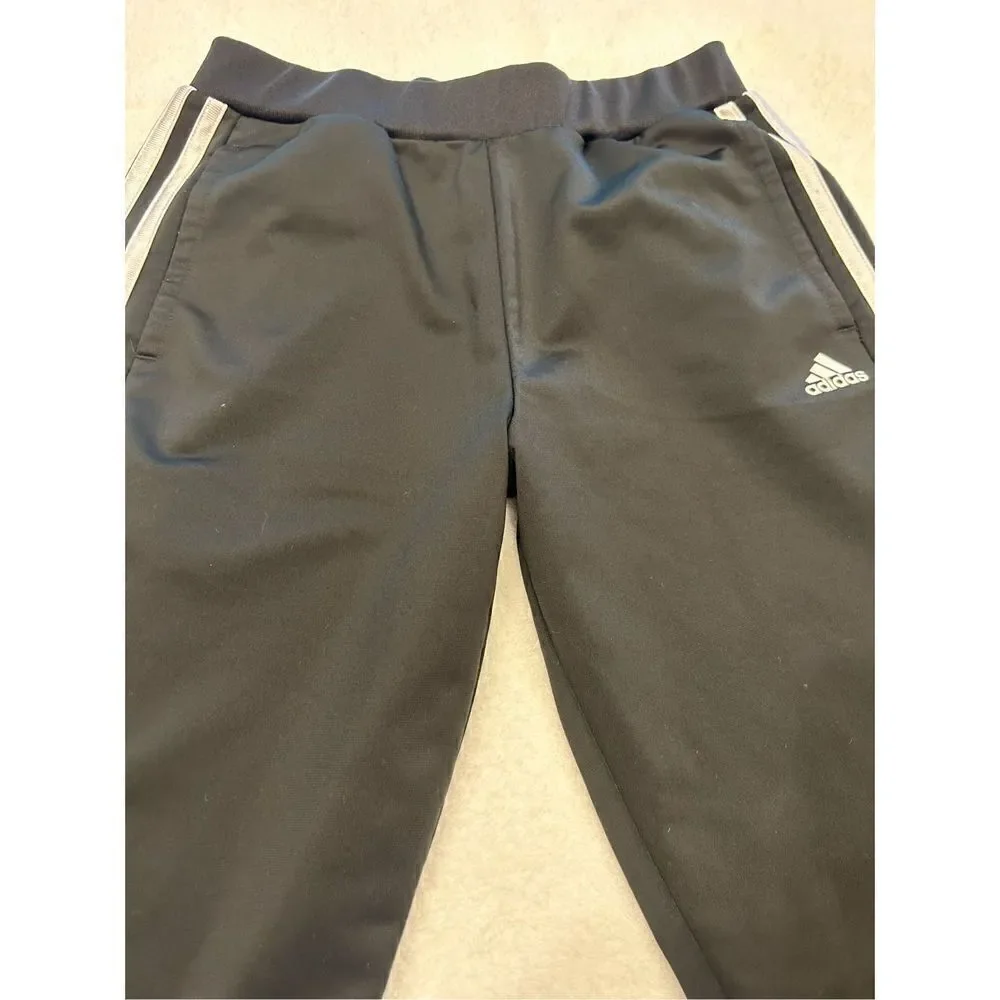Adidas XL girls black white striped warm up pants  28” inseam